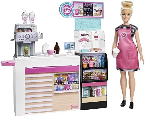 Barbie Oyun Seti Barbie Kahve Dükkanı, 30 cm Sarışın Yuvarlak Hatlı Bebek ve 20'den Fazla Gerçekçi Oyuncak Figür GMW03 GMW03 - Görsel 1