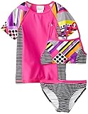 Speedo Big Girls' Poptical Stripes Rashguard Three Piece Swimsuit Set