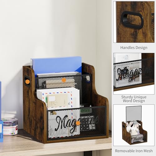 VYUOL Magazine Holder,Stepped 2 Tier Magazine Rack Floor,Magazine Storage Basket,File Holder Organizer,Folder Organizer Bin for Magazines,Books,Newspapers,Tablets