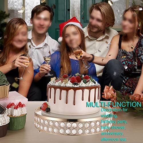 SUMNACON Crystal Metal Cake Display Stand Pedestal with Round Mirror Top Plate, Diameter 30CM Home Decor Cupcake Stand Holder Dessert Stand Plate for Wedding Birthday Party (Gold)