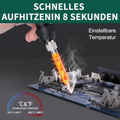 Soldador con batería de 18V y 60W con temperatura ajustable de 51 a 480 °C e interruptor 4