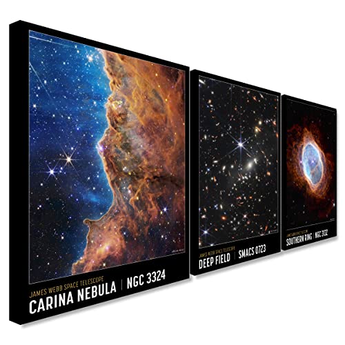 NASA Deep Field Set Of 3 - James Webb Space Telescope First Images, Carina Nebula - Wrapped Framed Canvas Wall Art - Various Sizes (A1 [81cm x 61cm])