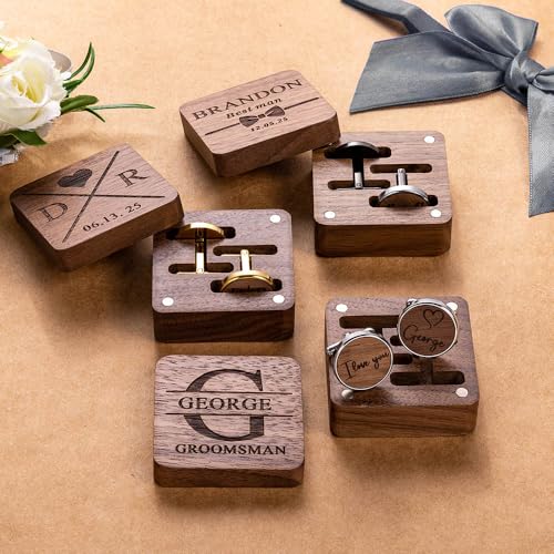 Mancuernillas personalizadas inicial hombre acero y madera miniatura 3