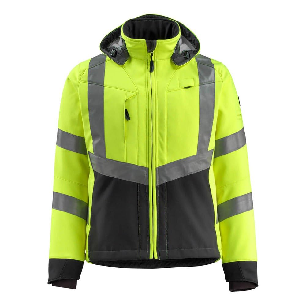 Mascot Hi-Vis Yellow/Black 15502-246-1709 Blackpool Safe Supreme Water Repellent Fleece On Inner Side Class 3 Softshell Jacket, Size S,