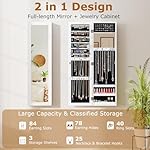 COSTWAY Full Length Mirror Jewelry Cabinet, Wall Door Mounted with Makeup Mirror, Ring Slots & Necklace Hooks, Large Storage Jewelry Armoire for Bedroom, Dressing Room (White) - Image 3