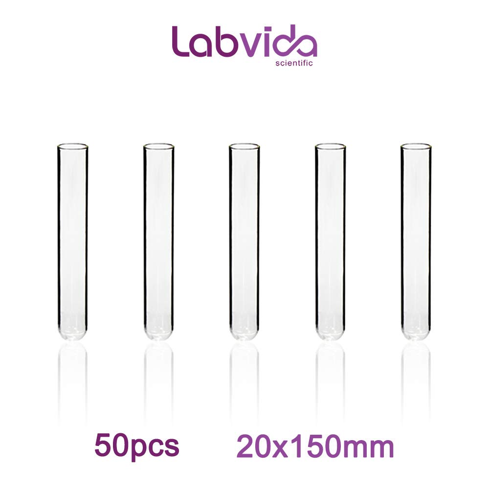 50 tubos de prueba de vidrio de borosilicato, vol.20 ml 20 x 150 mm, parte inferior redonda, LVH1002