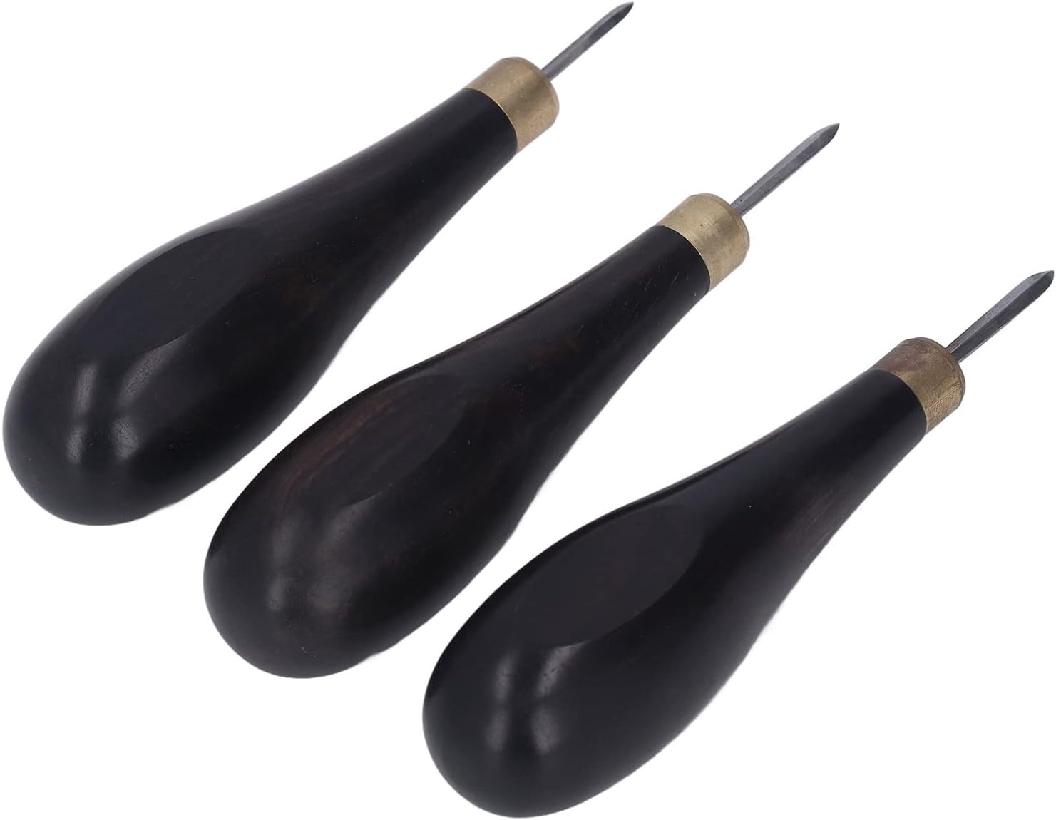 3Pcs Leather Craft Sewing Awl Set with Red Sandalwood Handle Strong Penetration 3mm 4mm 5mm for DIY Leather Crafts