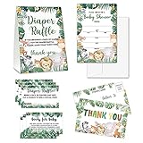 Baby Shower Cards Kit - Safari Jungle Set of 25 Baby Shower Invitations with Envelopes, Diaper Raffl