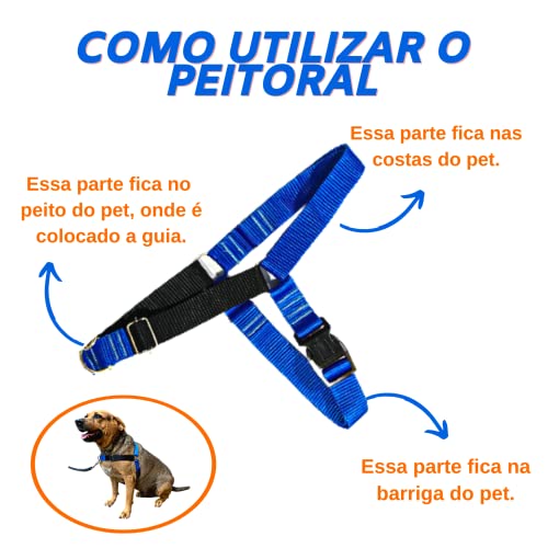 Peitoral Anti Puxão Coleira Cachorro Porte Pequeno Médio Grande (M, Azul)