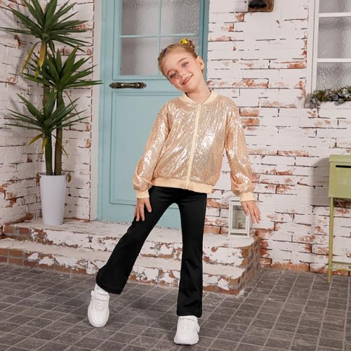 Mirawise Girls Sequin Jacket Kids Bomber Long Sleeve Zip Up Sparkle Clothes Dance Outfit with Pockets 6-13Y4