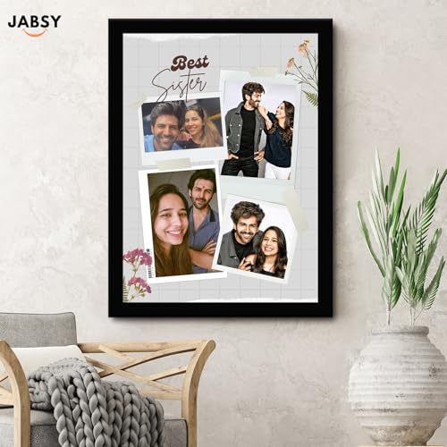 Image of JABSY Engineered Wood Personalised Couple Tabletop,Wall Mount Rectangular Framed Print for Living Room Bedroom Office Gift for Engagement Wedding Birthday Anniversary Best Sister,Black,12 x 9 Inch