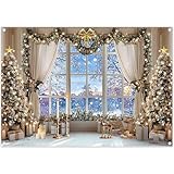 Luminora 2,1 x 1,5 m Scène de Neige d'hiver Toile de Fond de fenêtre Blanche Arbre de No...