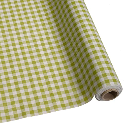 DéVa Mantel de mesa a cuadros verde claro de 1,4 m de ancho (se vende por metro) - Hule encerado de PVC - Mantel para interior y exterior