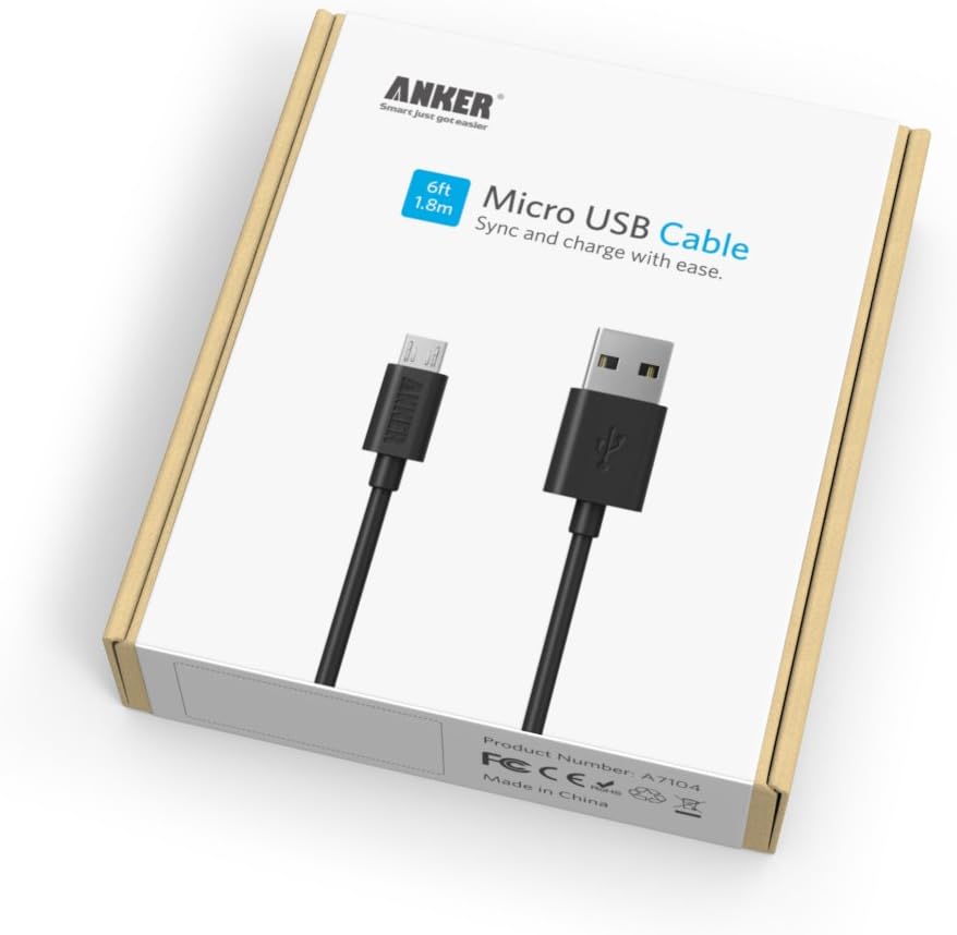 Anker 6ft / 1.8m Micro USB to USB Cable. High Speed USB 2.0 A Male to Micro B for Android, Samsung, HTC, Motorola, Sprint, Nokia, LG, HP, Sony, BlackBerry and Many More.