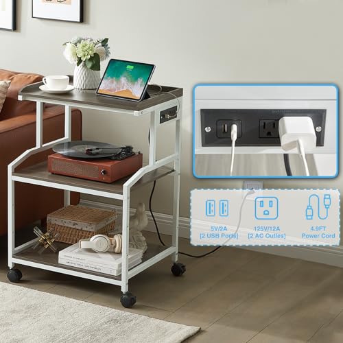 Image of Lauren&Harold 34'' Printer Stand with Power Outlets & USB Ports Grey /White
