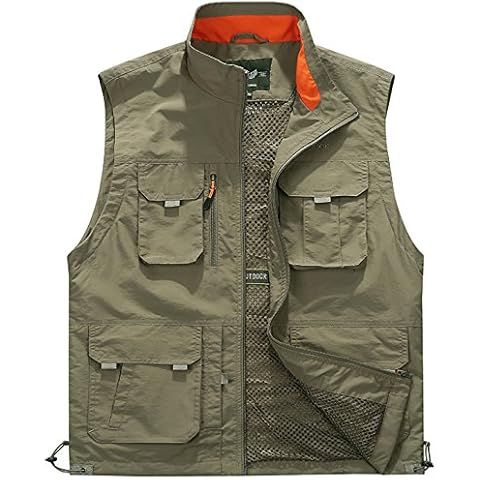 Flygo Men's Casual Outdoor Work Safari Fishing Travel Photo Cargo Vest Jacket Multi Pockets - yellow - S Cover