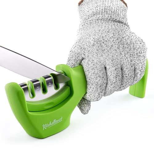 Image of 4-in-1 Kitchen Knife Accessories: 3-Stage Knife Sharpener Helps Repair, Restore and Polish Blades and Cut-Resistant Glove