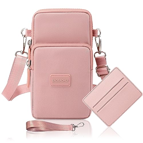 Handytasche Zum Umhängen Damen Handy Tasche Umhängetasche Mit Geldbörse Zum Umhängen Mädchen Mit Kopfhörer Eingang Schultertasche Handytaschen Verstellbar Abnehmbar Schultergurt Armtasche - Rosa