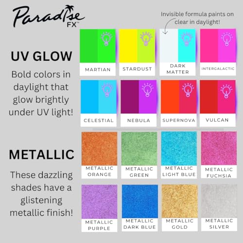 Image of Mehron Paradise FX Metallics - Metallic Silver 0.25 oz | Pro Water-Activated Shimmer Paint for Raves, Costumes, SFX, Halloween, Stage, Screen, Theater & Cosplay