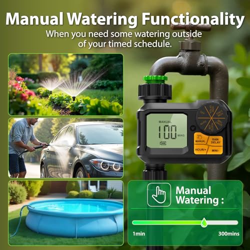 Garnen Sprinkler Timer, Garden Water Hose Faucet Timer, 1 min-7 Days Programmable with Rain Delay/Manual/Automatic Watering Controller System, Digital Drip Irrigation for Yard, Lawn, 1 Outlet - Thumbnail 6
