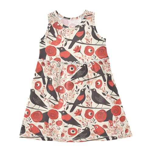 KLL Red Roses with Eyeballs and Black Crows Girl A Line Dress Cute Beach Sundress Summer Round Neck