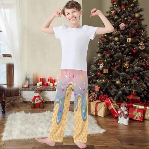 Boys' Pants Coral Color Ice Cream Joggers Elastic Long Bottoms Trousers Sweatpants with Pockets Size 6-142