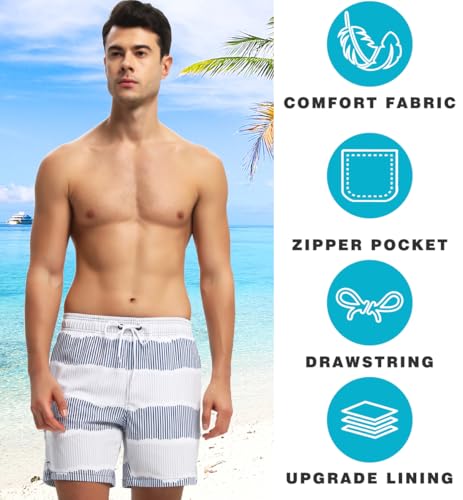 Image of Mens Swim Trunks Compression Liner No Mesh Swimming Trunks Men Swimwear Quick Dry Above Knee Zipper Pocket Swim Shorts