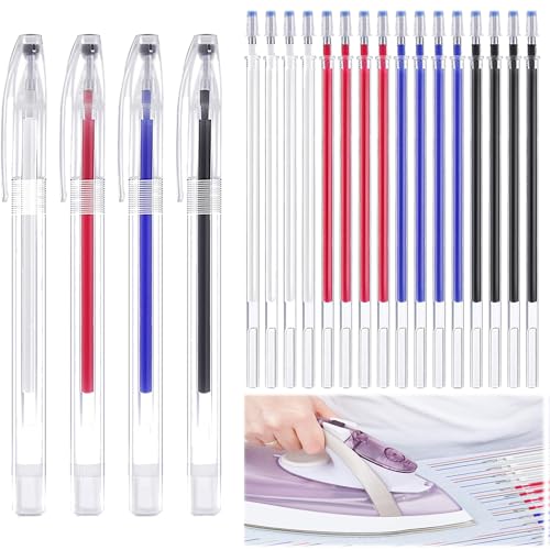 YUEMING 4 Colores Rotuladores de Tela Borrables por Calor, bolígrafos borrables por Calor con 20 Recambios y 4 Carcasas Vacías, bolígrafos de Tela para Costura, Telas de Costura de sastres