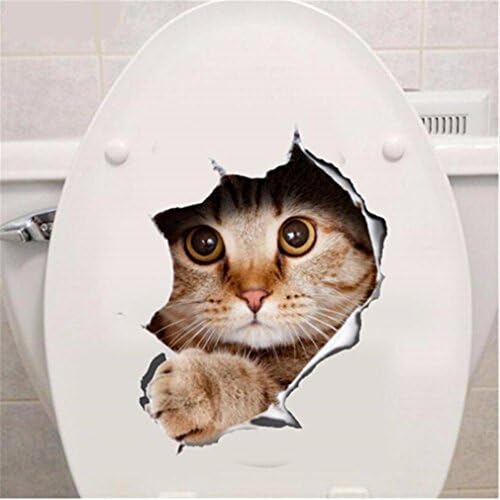 VWH Toilet Stickers Waterproof Wall Art Decal Removable DIY Bathroom Decor (cat)