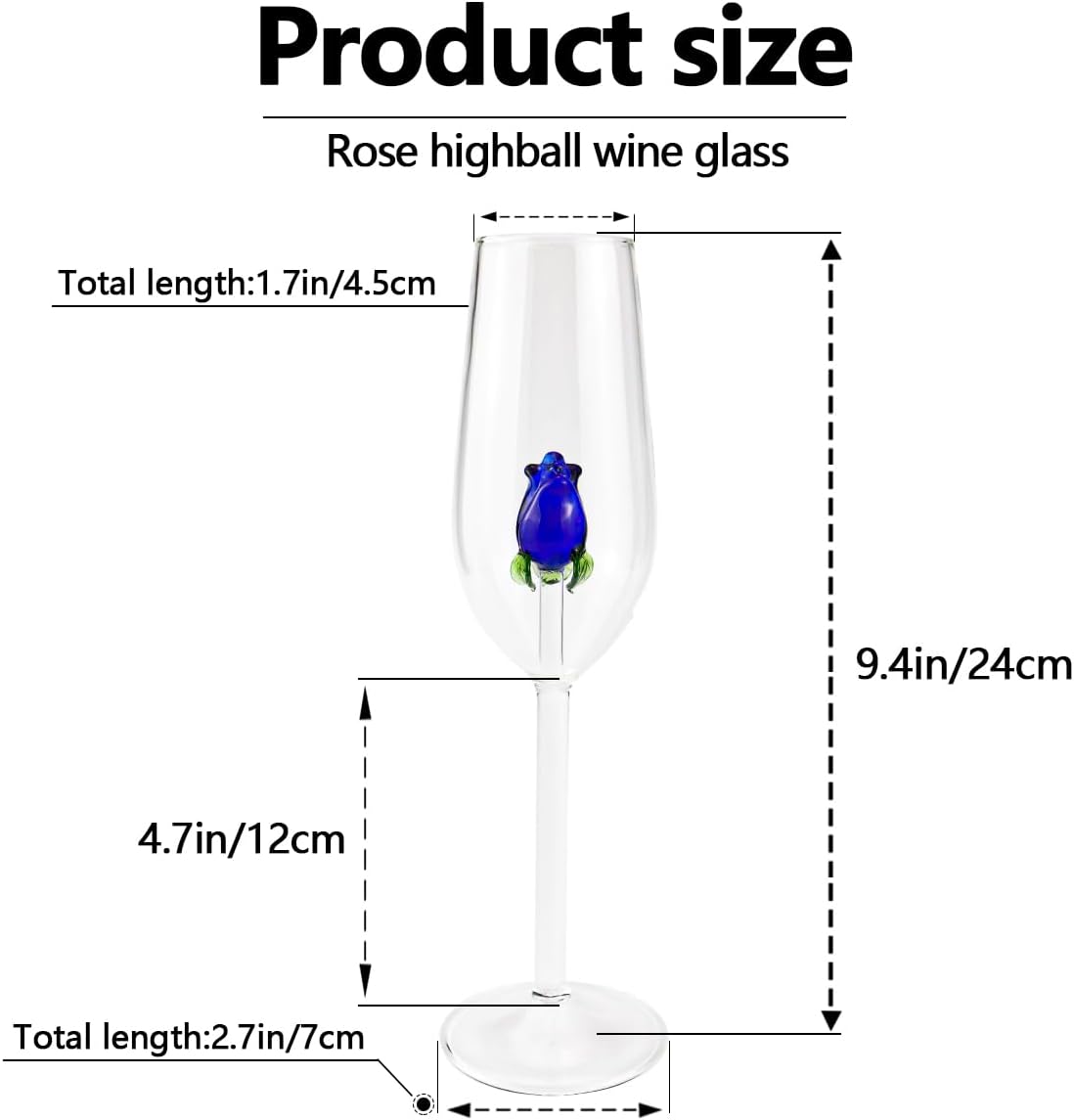 Rose Wine Glass with Rose Inside Unique Flower Wine Goblet Crystal Champagne Flutes Red Wine Glass for Wedding, Birthday（Blue）