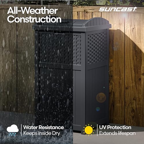 Suncast 33 Gallon Wicker-Style Hideaway Trash Can with Secure Latching Lid and Weather-Resistant Construction for Patio, Cyberspace Grey, Made in The USA by Suncast - Image 7