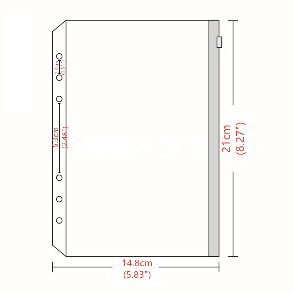 Harphia 14PCS A5 Size 6 Holes Zipper Folders Bussiness Card Sleeves Pages Cash Envelopes Bill Pouch for 6-Ring Notebook Binder Loose Leaf Bags, Waterproof PVC Pouch Document Filing Bags