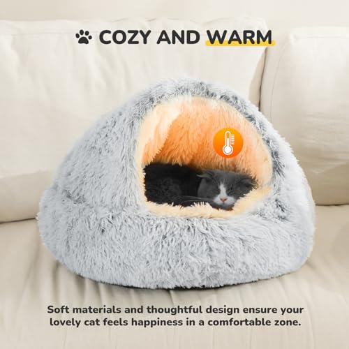 Lit rond pour chat CATISM en peluche gris lavable