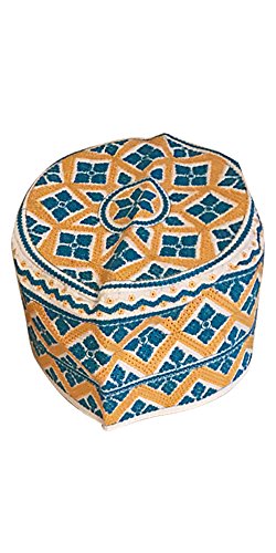 Desert Dress Omani Kuma Hat Talya Massar Casquette brodée Zanzibar pour homme - Bleu - Taille Unique