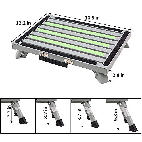 Homeon Wheels Aluminum Rv Step, Adjustable Height Aluminum Folding Platform Step With Non-Slip Rubber Feet, Supports Up To 1000Lbs #TOP2