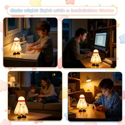 Image of Cute Badminton Night Lights for Children, Rechargeable Soft Light, Nursery Lights, Bedrooms, Desks, and Lovely Gifts for Boys and Girls