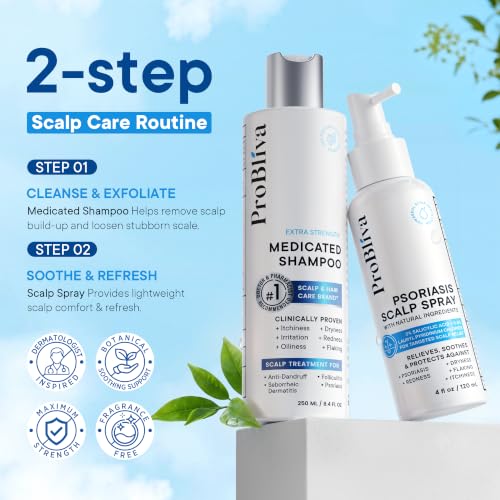 Image of ProBliva Anti Dandruff Shampoo & Spray Set for Scalp Care: Antifungal Shampoo & Scalp Treatment for Psoriasis, Folliculitis, Dandruff & Seborrheic Dermatitis - Relieves Itch, Dryness, Flaking