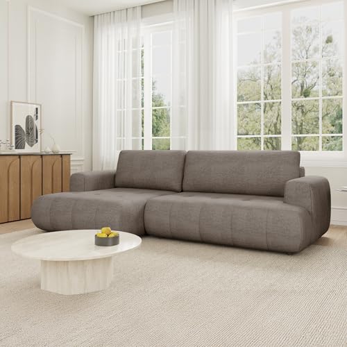 Mobilier-Deco MIREL - Canapé d'angle Convertible en Tissu Marron - Angle Gauche