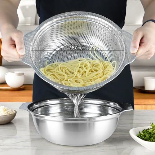Popgrade CO-3QT-201 Stainless Steel Colander For Kitchen, 3Qt Rice Washer Strainer With Mixing Bowl thumb #1