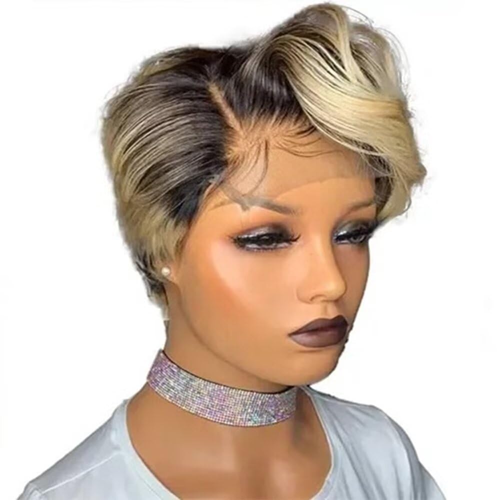 Wispy Layers Short Blonde Bob Wig 613 I have more 613 Blonde Short Bob Wig Wavy Lace Front Human Hair Wigs main image 4