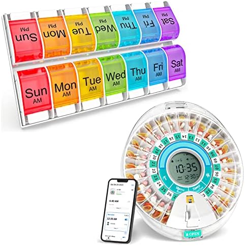 Smart Automatic Pill Dispenser - Bluetooth Automatic Medication Dispenser, Weekly Pill Organizer 2 Times a Day