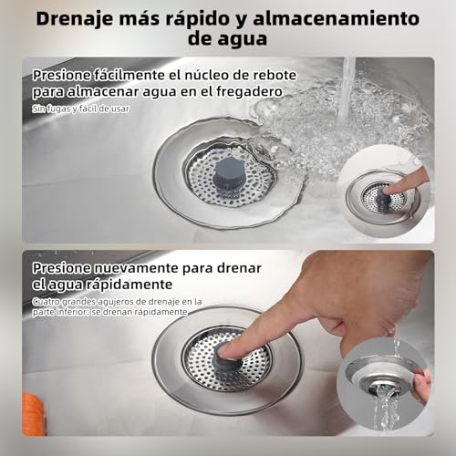 Miniatura 2 de Hibbent Tapón Para Fregadero, Colador De Fregadero De Cocina, Tapón Y Colador De Acero Inoxidable, Antiatascos, Y Evita Los Olores, Profundidad 22 Mm