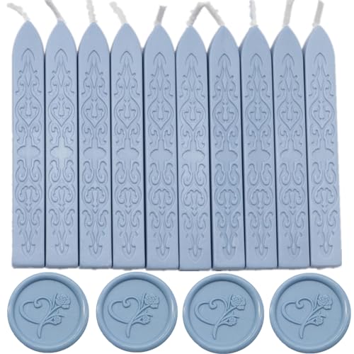ONWINPOR 10 Pcs Sealing Wax Sticks With Wicks - Dust Blue Totem Fire Manuscript Seal for Wax Stamp
