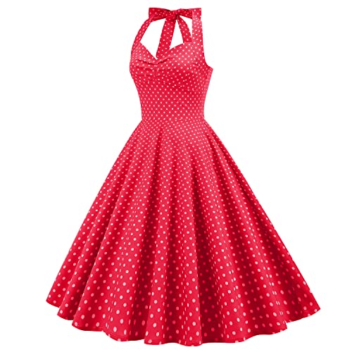 Image of 1950s Dresses for Women Vintage Retro Cocktail Party Swing Dresses Halter Floral Rockabilly 50s Polka Dot Pin up Dress
