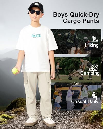 Rolanko Boys Quick Dry Cargo Pants, Lightweight Elastic Waist Kids Girls Trousers with Pockets for Sports Outdoor3