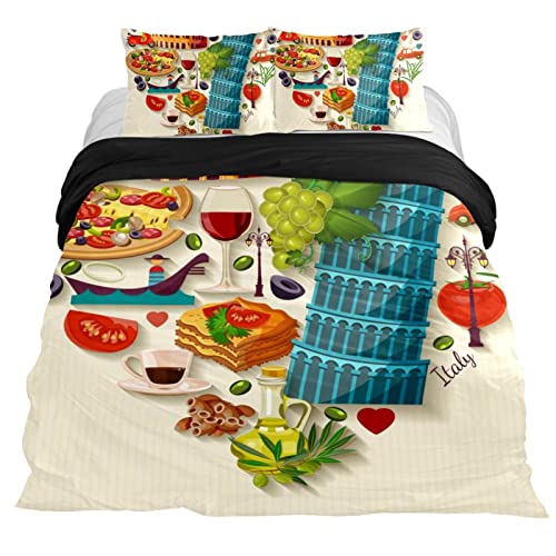 Xinxunfushi Italian Heart Duvet Cover Set, 3 Pieces Bedding Set With Zipper Closure, 2 Pillow Shams 1 Duvet Cover, Comforter Cover For Children/Kids Twin Size #TOP7
