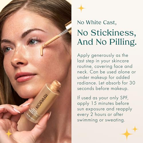 Image of Kopari Sun Veil Illuminating Elixir Face Sunscreen SPF 38 | Lightweight Face Sunscreen with Shea Butter & Mica | Buildable Mineral SPF, Radiant Golden Glow Finish