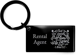 Rental Agent Keyring for Coworker Rental Agent 1 Peter 5:7 Cast you anxiety on Him because He cares for you Rental Agent Bible Verse Christmas Birthday Religious Personalized Boss Friend
