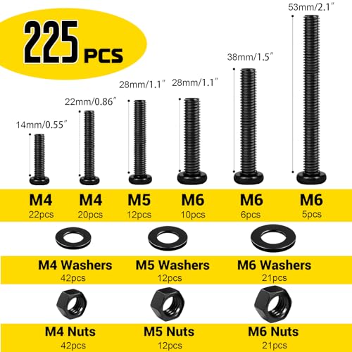 image for Fgruh 225pcs Screws and Nuts Assortment Kit,M4 M5 M6 Phillips Pan Head