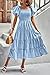 PRETTYGARDEN Women's Casual Summer Midi Dress Puffy Short Sleeve Square Neck Smocked Tiered Ruffle Dresses (Light Blue,X-Large)